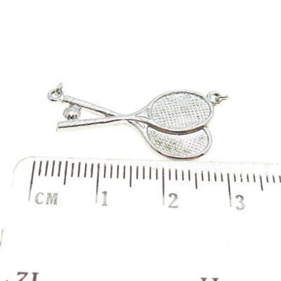 TRU-KAY 925 Sterling Silver Vintage Tennis Racket Centerpiece Charm Pendant - Picture 3 of 7